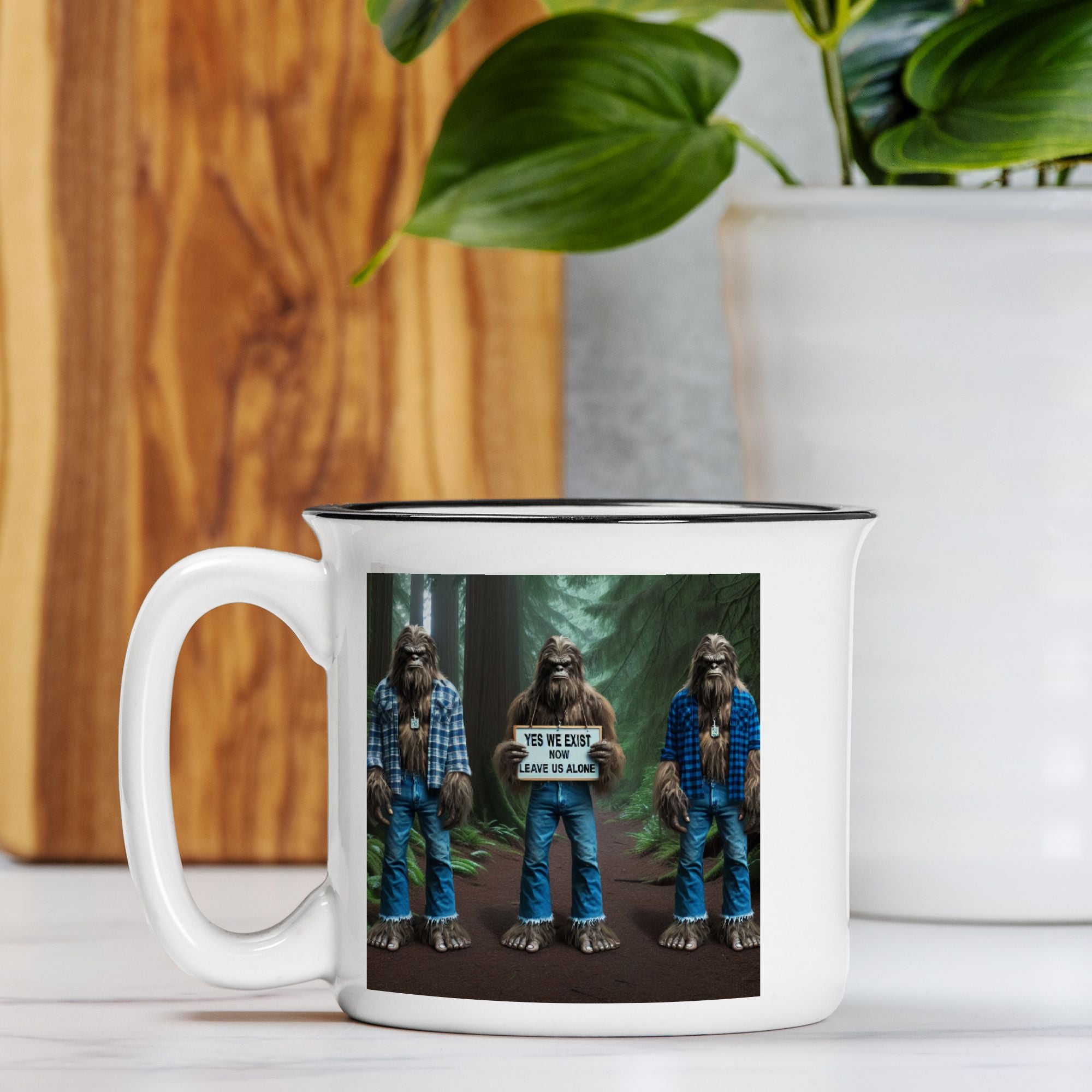 Three Sasquatch in Forest Camp Mug