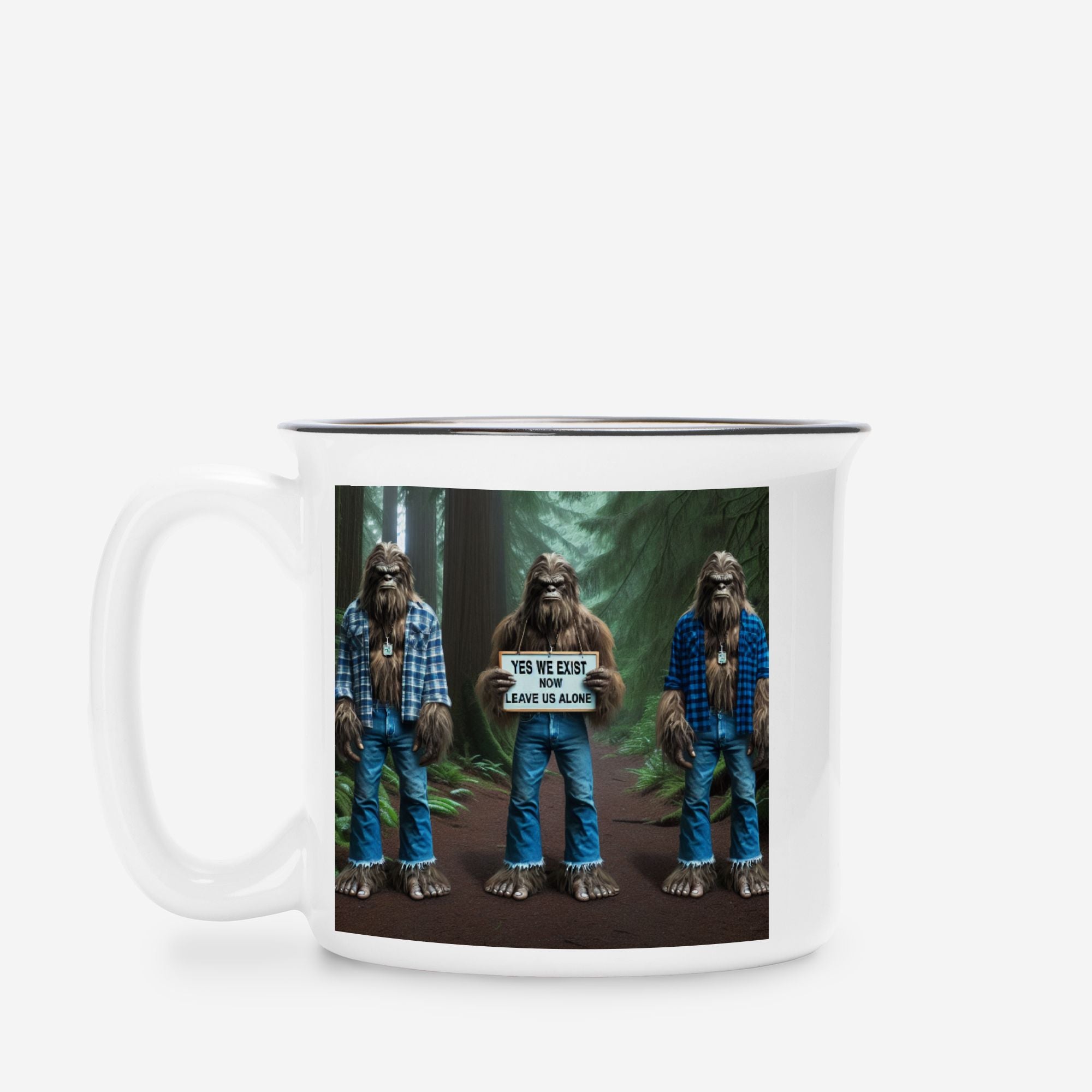Three Sasquatch in Forest Camp Mug
