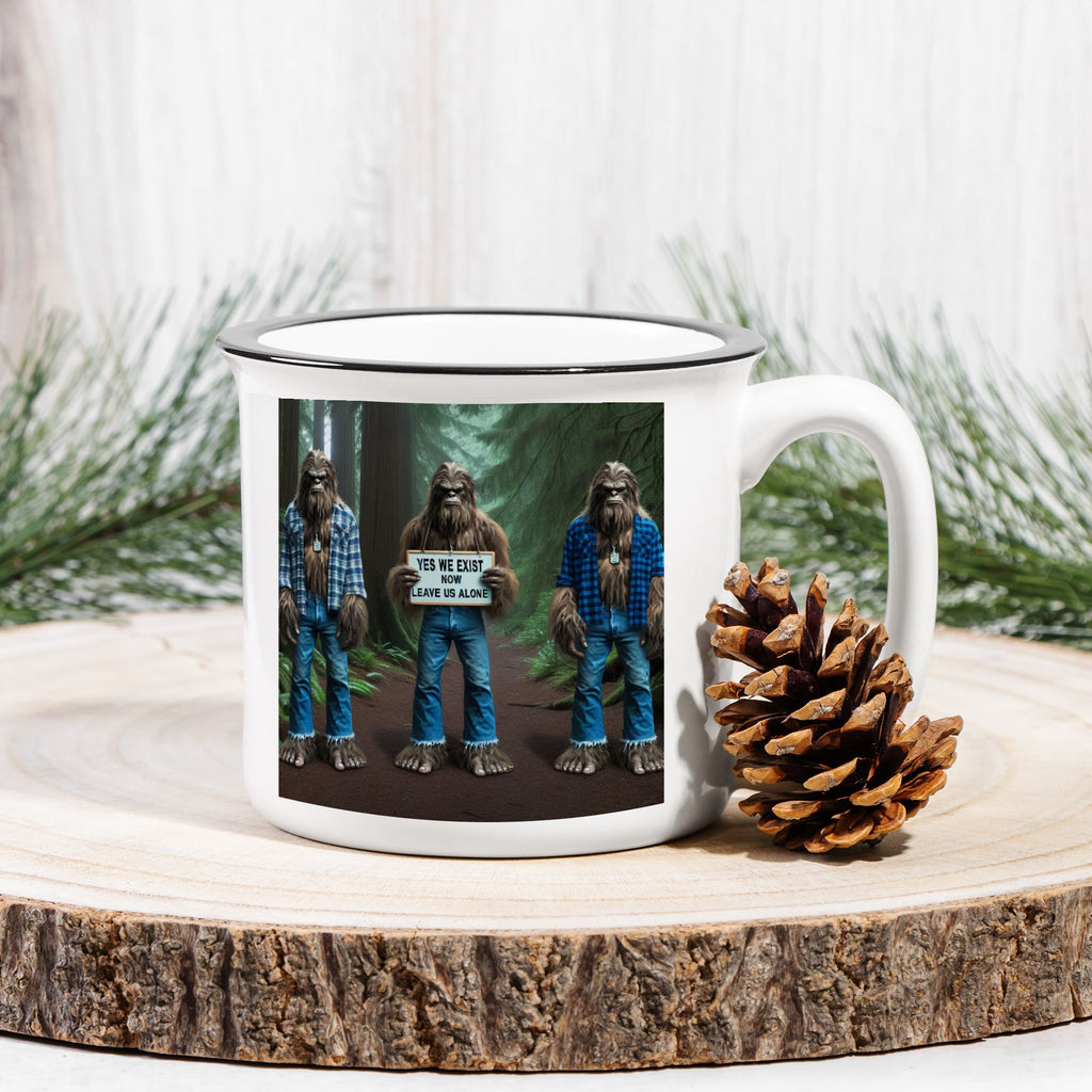 Three Sasquatch in Forest Camp Mug